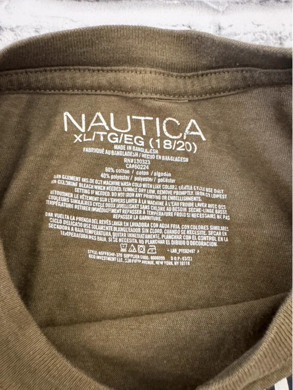 Boy’s Nautica olive green short sleeve t-shirt Size XL 18/20 - Picture 2 of 2
